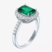 Womens Lab Created Gemstone Sterling Silver Halo Cocktail Ring