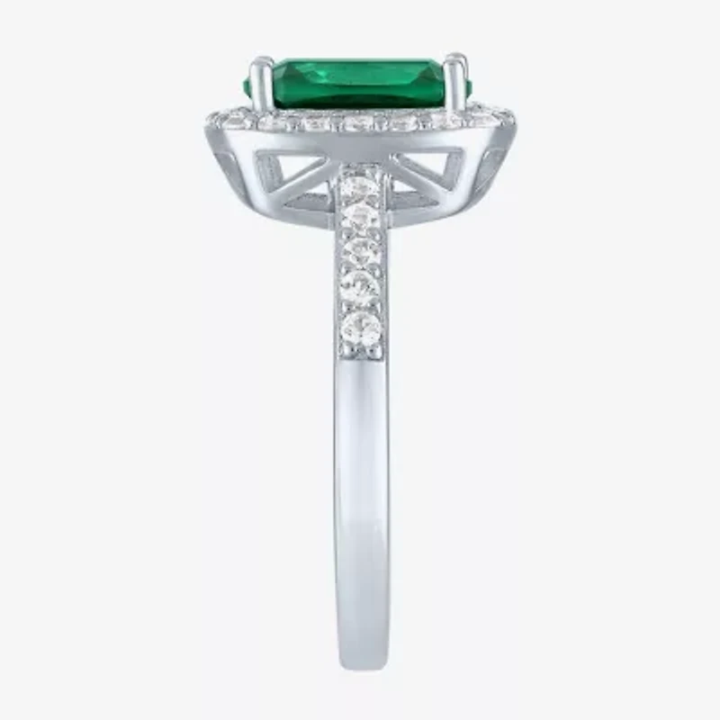 Womens Lab Created Gemstone Sterling Silver Halo Cocktail Ring
