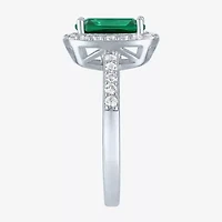 Womens Lab Created Gemstone Sterling Silver Halo Cocktail Ring