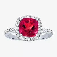 Womens Gemstone Sterling Silver Halo Cushion Cocktail Ring