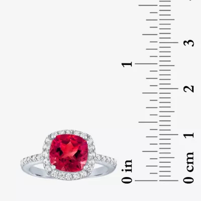 Womens Gemstone Sterling Silver Halo Cushion Cocktail Ring