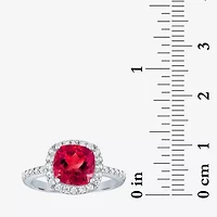 Womens Gemstone Sterling Silver Halo Cushion Cocktail Ring