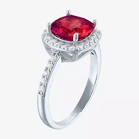 Womens Gemstone Sterling Silver Halo Cushion Cocktail Ring