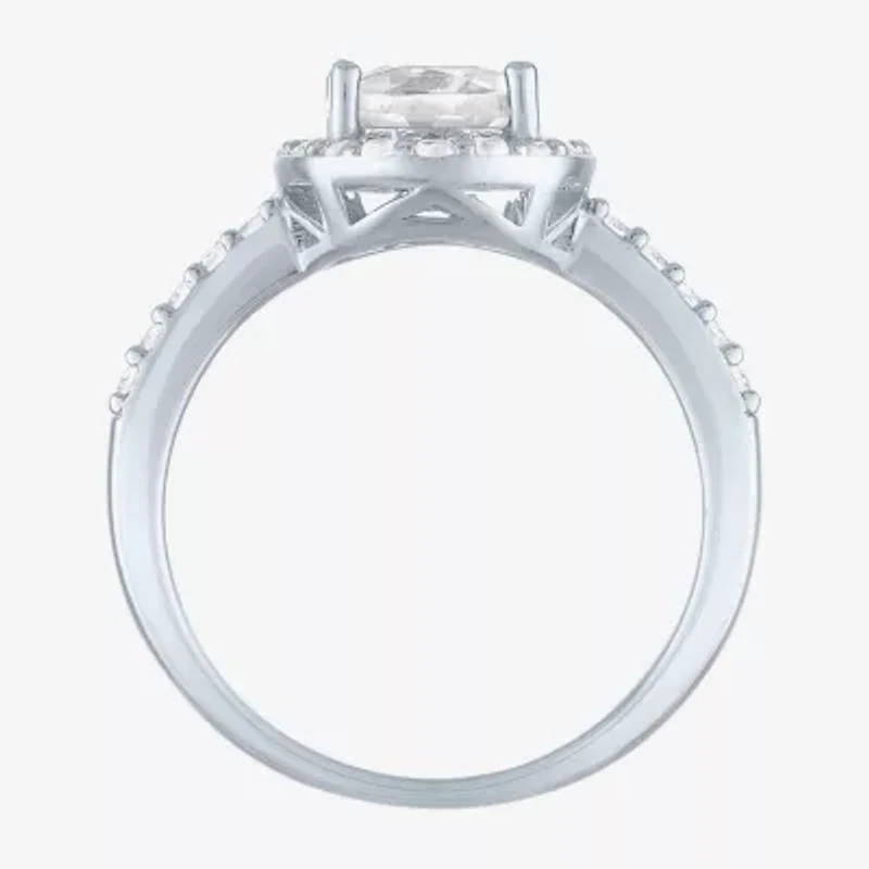Gemstone Sterling Silver Oval Halo Side Stone Cocktail Ring