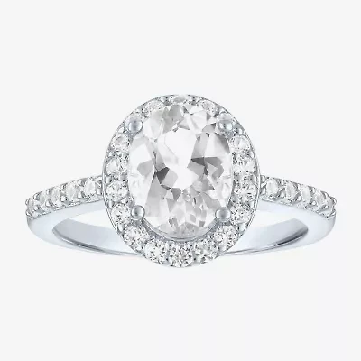 Gemstone Sterling Silver Oval Halo Side Stone Cocktail Ring