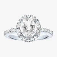 Gemstone Sterling Silver Oval Halo Side Stone Cocktail Ring
