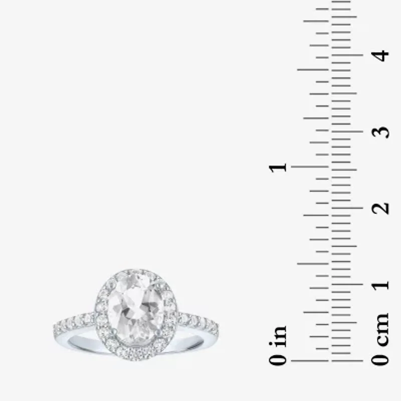 Gemstone Sterling Silver Oval Halo Side Stone Cocktail Ring