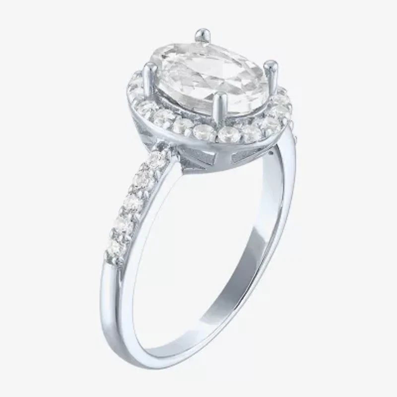 Gemstone Sterling Silver Oval Halo Side Stone Cocktail Ring