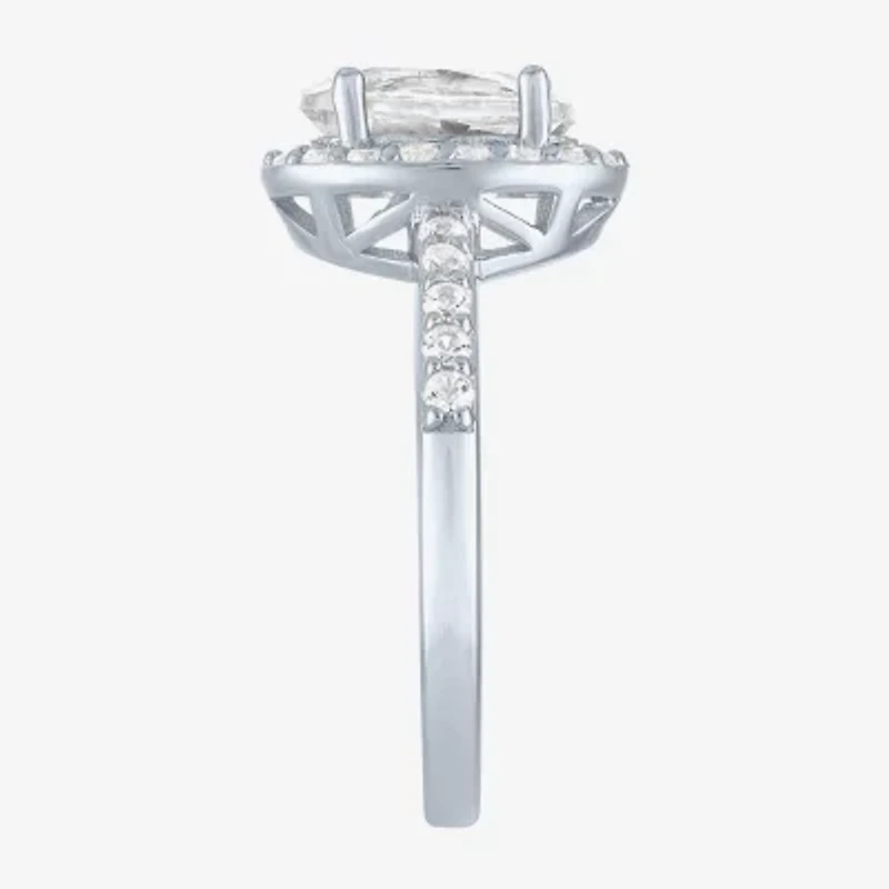 Gemstone Sterling Silver Oval Halo Side Stone Cocktail Ring