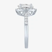 Gemstone Sterling Silver Oval Halo Side Stone Cocktail Ring