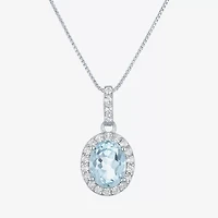 Gemstone Sterling Silver Oval Pendant Necklace