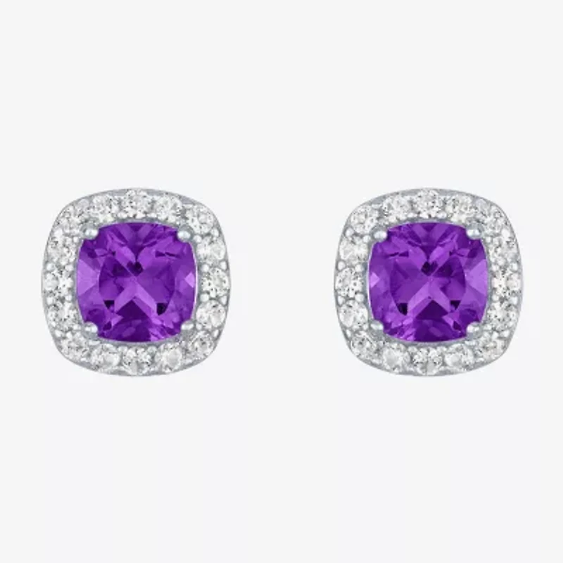 Gemstone Sterling Silver 10mm Cushion Stud Earrings