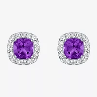 Gemstone Sterling Silver 10mm Cushion Stud Earrings