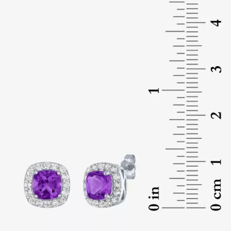 Gemstone Sterling Silver 10mm Cushion Stud Earrings