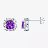 Gemstone Sterling Silver 10mm Cushion Stud Earrings