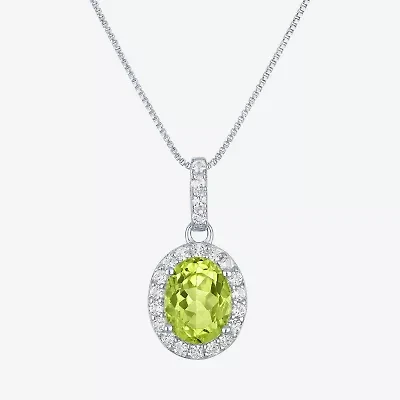 Gemstone Sterling Silver Oval Pendant Necklace