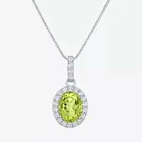 Gemstone Sterling Silver Oval Pendant Necklace