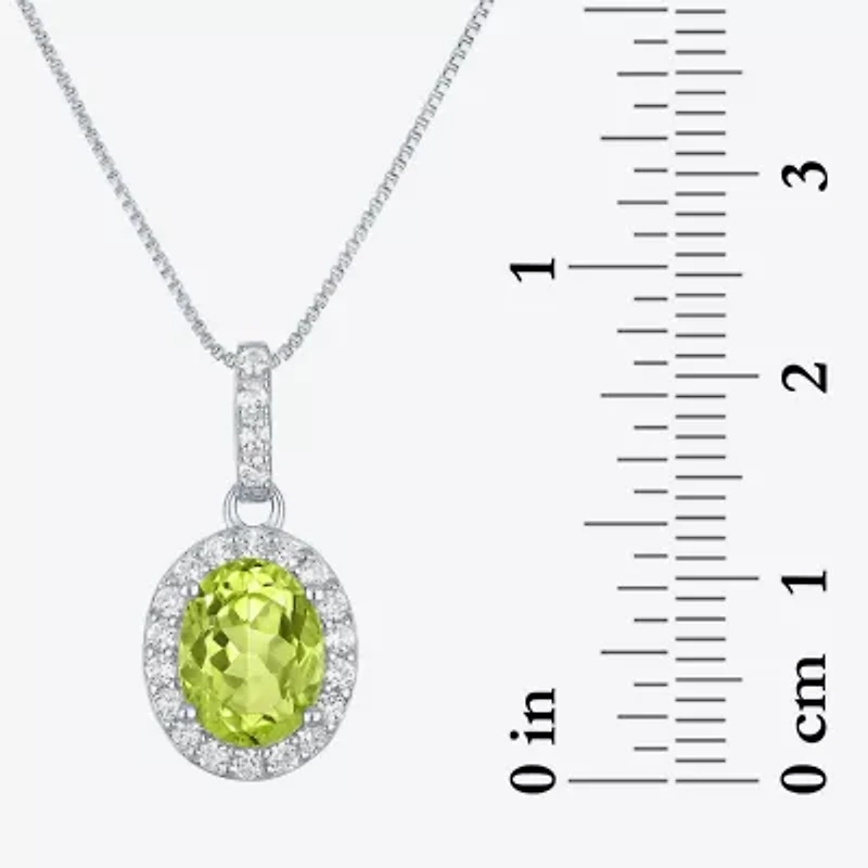 Gemstone Sterling Silver Oval Pendant Necklace