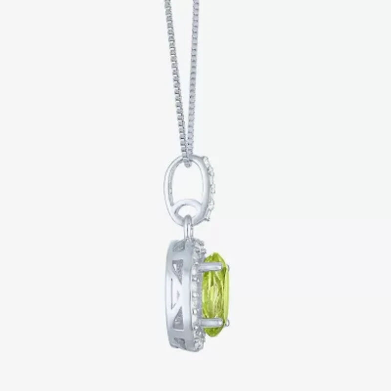 Gemstone Sterling Silver Oval Pendant Necklace