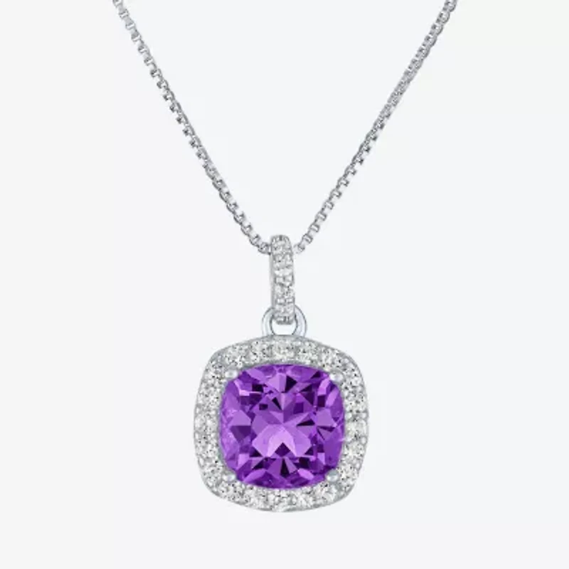 Womens Gemstone Sterling Silver Cushion Pendant Necklace
