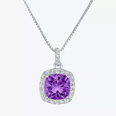 Womens Gemstone Sterling Silver Cushion Pendant Necklace