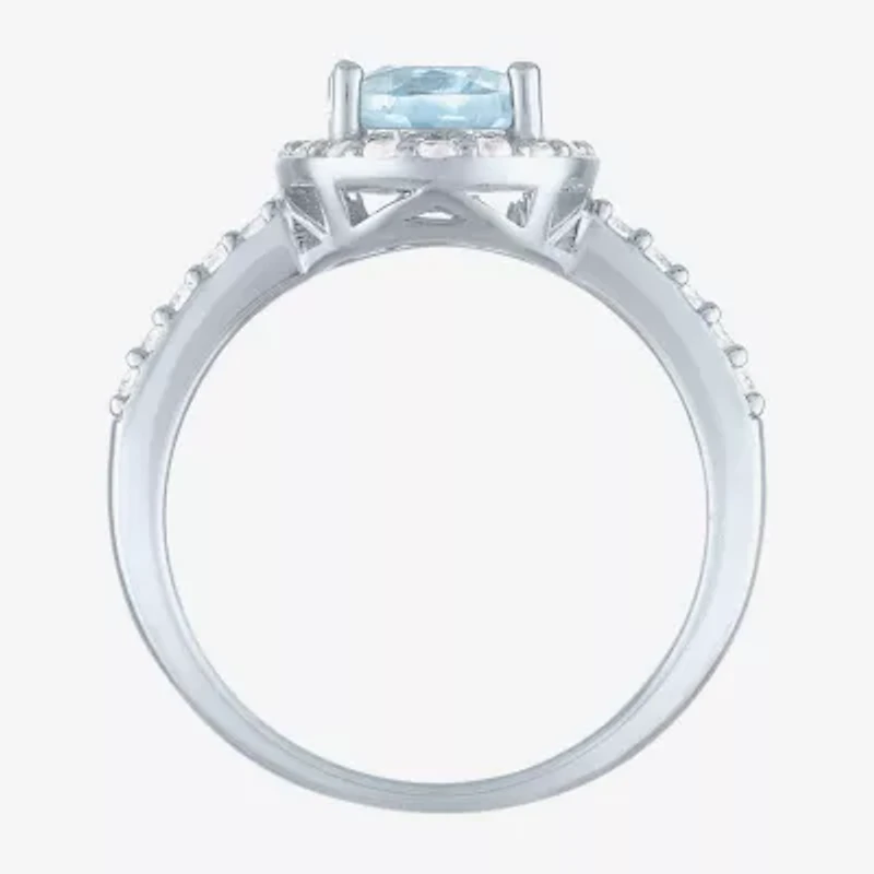 Gemstone Sterling Silver Oval Halo Side Stone Cocktail Ring