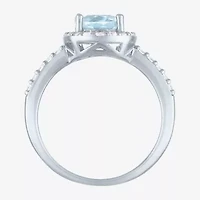 Gemstone Sterling Silver Oval Halo Side Stone Cocktail Ring