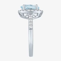 Gemstone Sterling Silver Oval Halo Side Stone Cocktail Ring