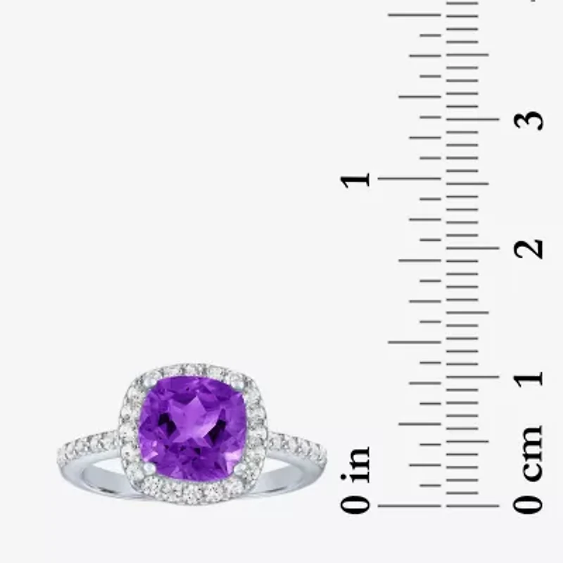 Womens Gemstone Sterling Silver Halo Cushion Cocktail Ring
