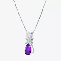 Womens Gemstone Sterling Silver Pear Pendant Necklace