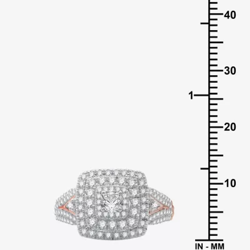 (H-I / I1) Womens 1 CT. T.W. Lab Grown White Diamond 10K Rose Gold Side Stone Halo Bridal Set