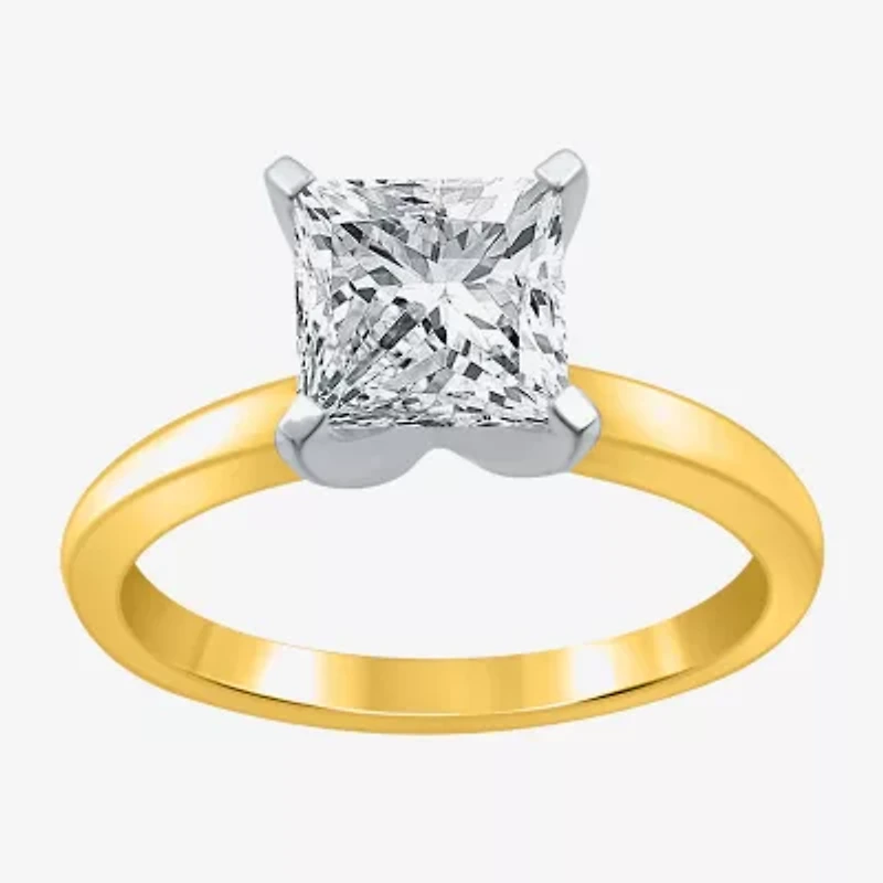 (G / SI2) Womens 2 CT. Lab-Grown White Diamond 14K Gold Princess-cut Solitaire Engagement Ring