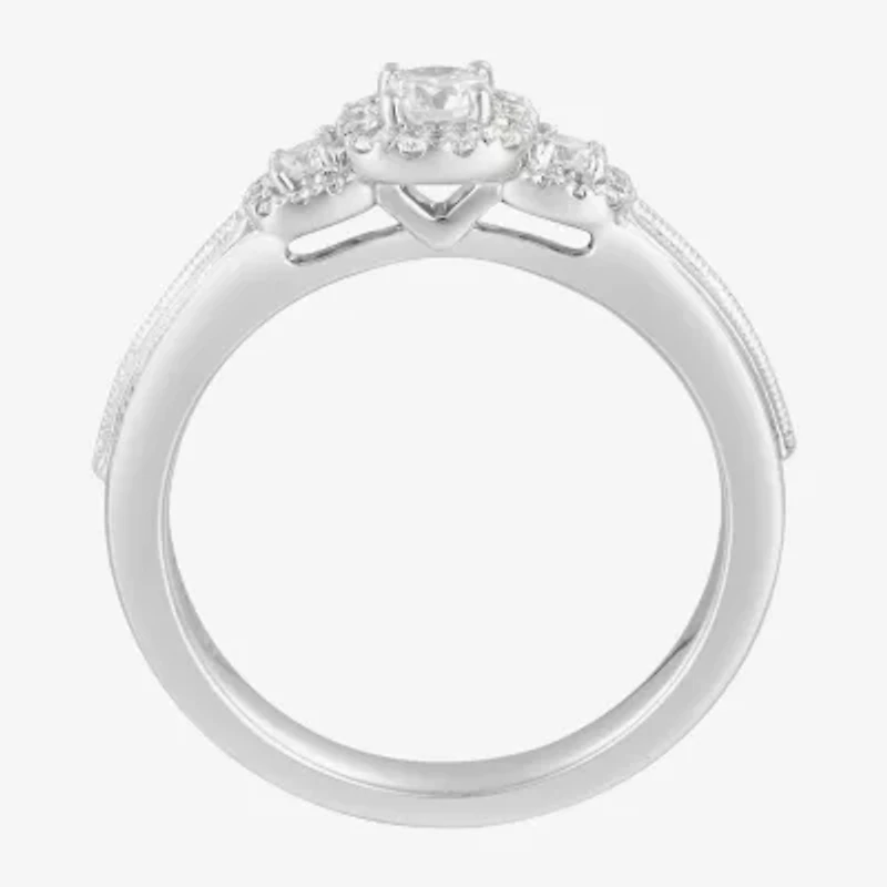 Love Lives Forever (F / Vs2) Womens 1/2 CT. T.W. Lab Grown White Diamond 14K Gold Round Side Stone Bypass  Engagement Ring