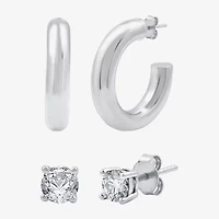 Yes, Please! Womens Lab Created White Sapphire Sterling Silver Round 2 Pair Earring Set