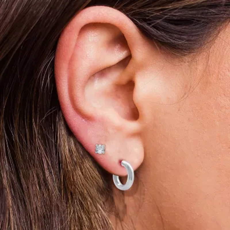 Yes, Please! Womens Lab Created White Sapphire Sterling Silver Round 2 Pair Earring Set