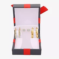 Yes, Please! Womens Lab Created White Sapphire 14K Gold Over Silver Round 3 Pair Earring Set