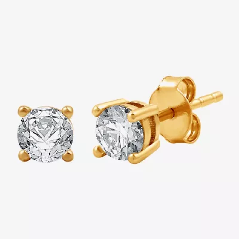 Yes, Please! Womens Lab Created White Sapphire 14K Gold Over Silver Round 3 Pair Earring Set
