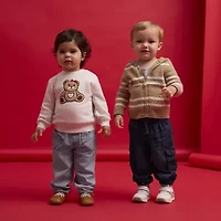 Okie Dokie Fuzzy Baby Unisex Hooded Long Sleeve Zipper Striped Cardigan