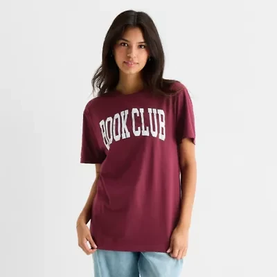 New World Book Club Boyfriend Tee Womens Juniors Crew Neck Short Sleeve Loose Fit Graphic T-Shirt
