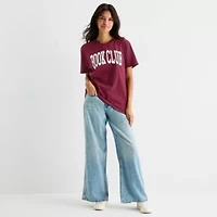 New World Book Club Boyfriend Tee Womens Juniors Crew Neck Short Sleeve Loose Fit Graphic T-Shirt