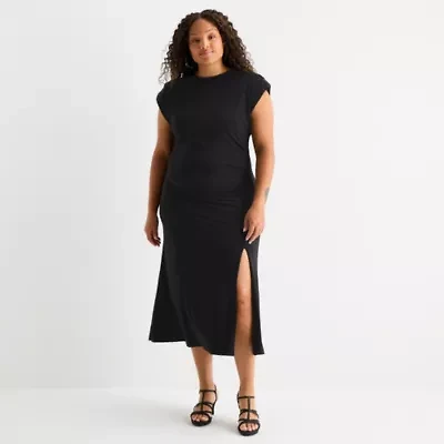 Premier Amour Womens Plus Sleeveless Midi Sheath Dress