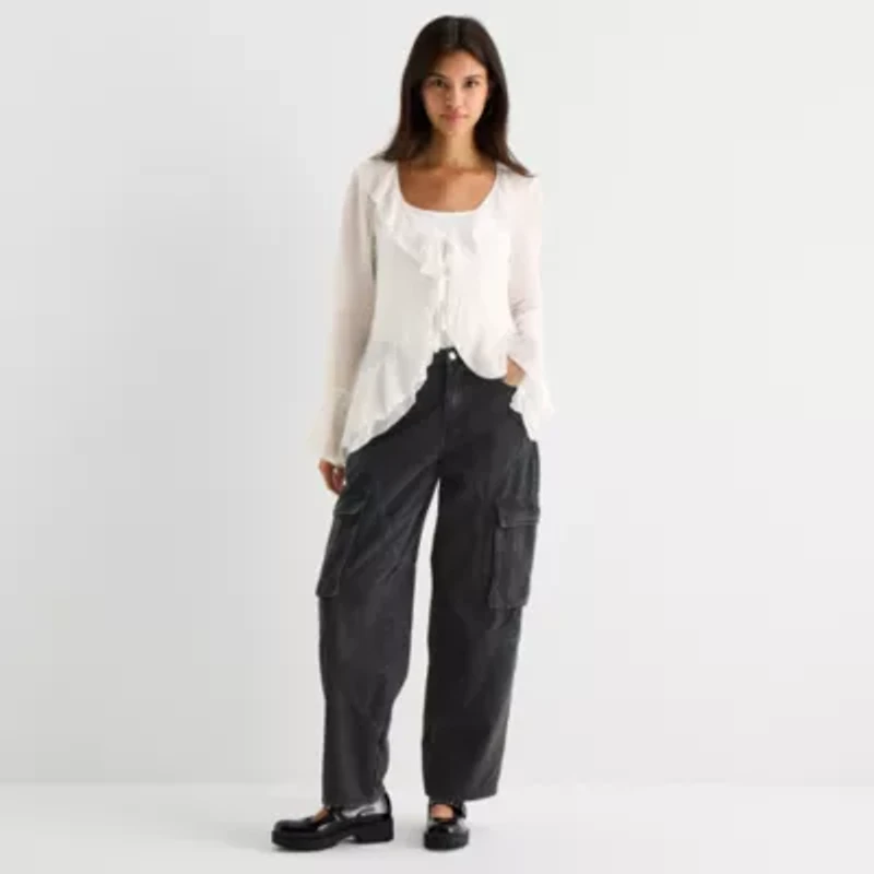 Forever 21 Womens Juniors Split Tie Neck Long Sleeve Blouse