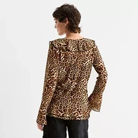 Forever 21 Womens Juniors Split Tie Neck Long Sleeve Blouse