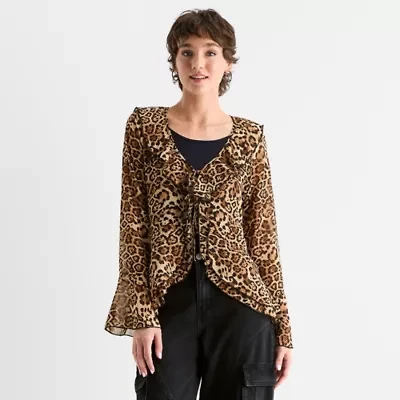 Forever 21 Womens Juniors Split Tie Neck Long Sleeve Blouse