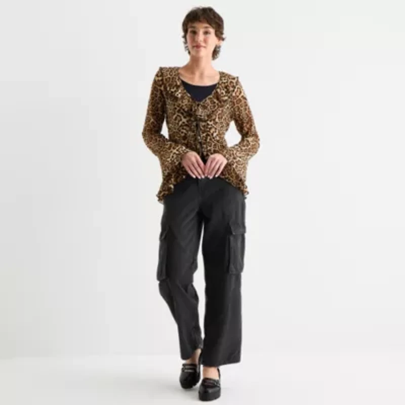 Forever 21 Womens Juniors Split Tie Neck Long Sleeve Blouse