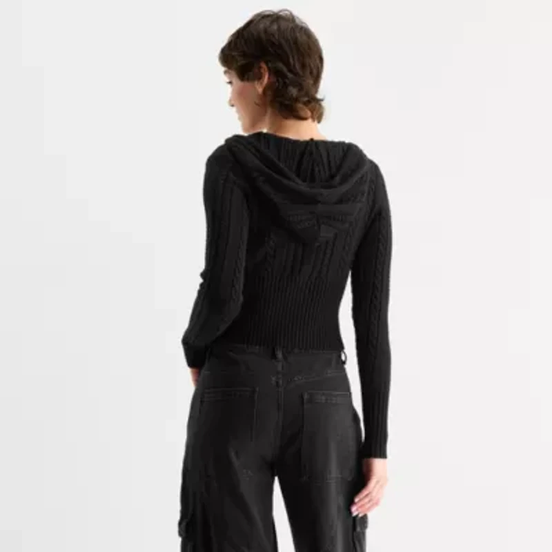 Forever 21 Womens Hooded Long Sleeve Zipper Juniors Cable Knit Cardigan