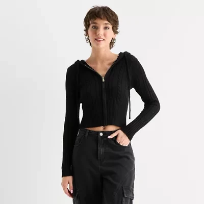 Forever 21 Womens Hooded Long Sleeve Zipper Juniors Cable Knit Cardigan