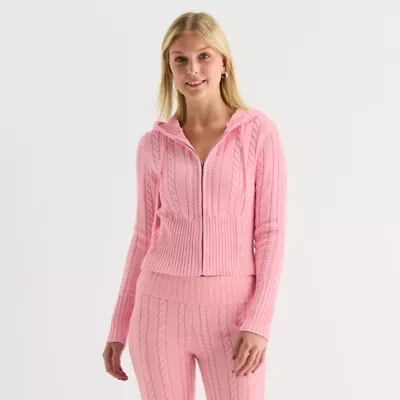 Forever 21 Womens Hooded Long Sleeve Zipper Juniors Cable Knit Cardigan