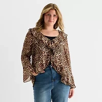 Forever 21 Womens Juniors Plus Split Tie Neck Long Sleeve Blouse