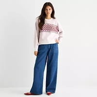 Forever 21 Juniors Womens Crew Neck Long Sleeve Hearts Pullover Sweater